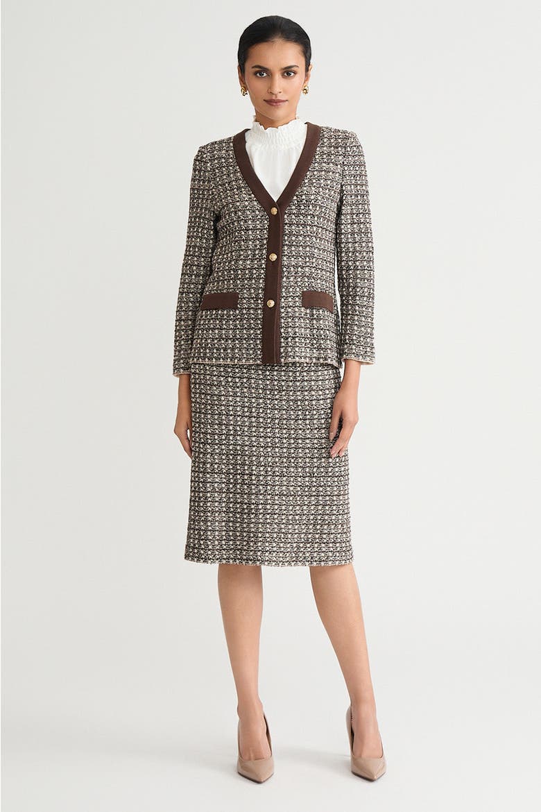 Tailored Contrast Trim Tweed Knit Jacket, Alternate, color, Dark Umber/Twig/Black/Ivory
