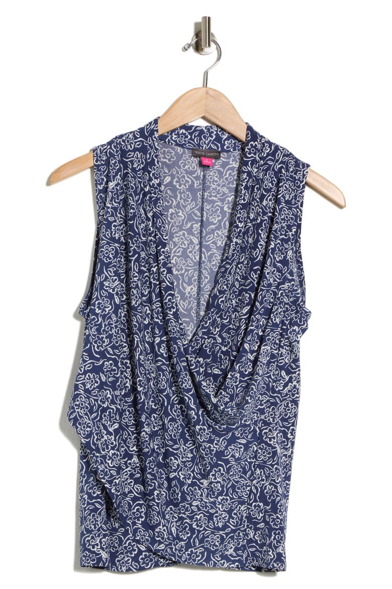 Floral Sleeveless Faux Wrap Tank, Alternate, color, OCEAN BLUE