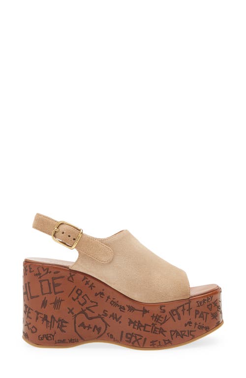 Chloé Maxime Platform Wedge Suede Sandals In Brown