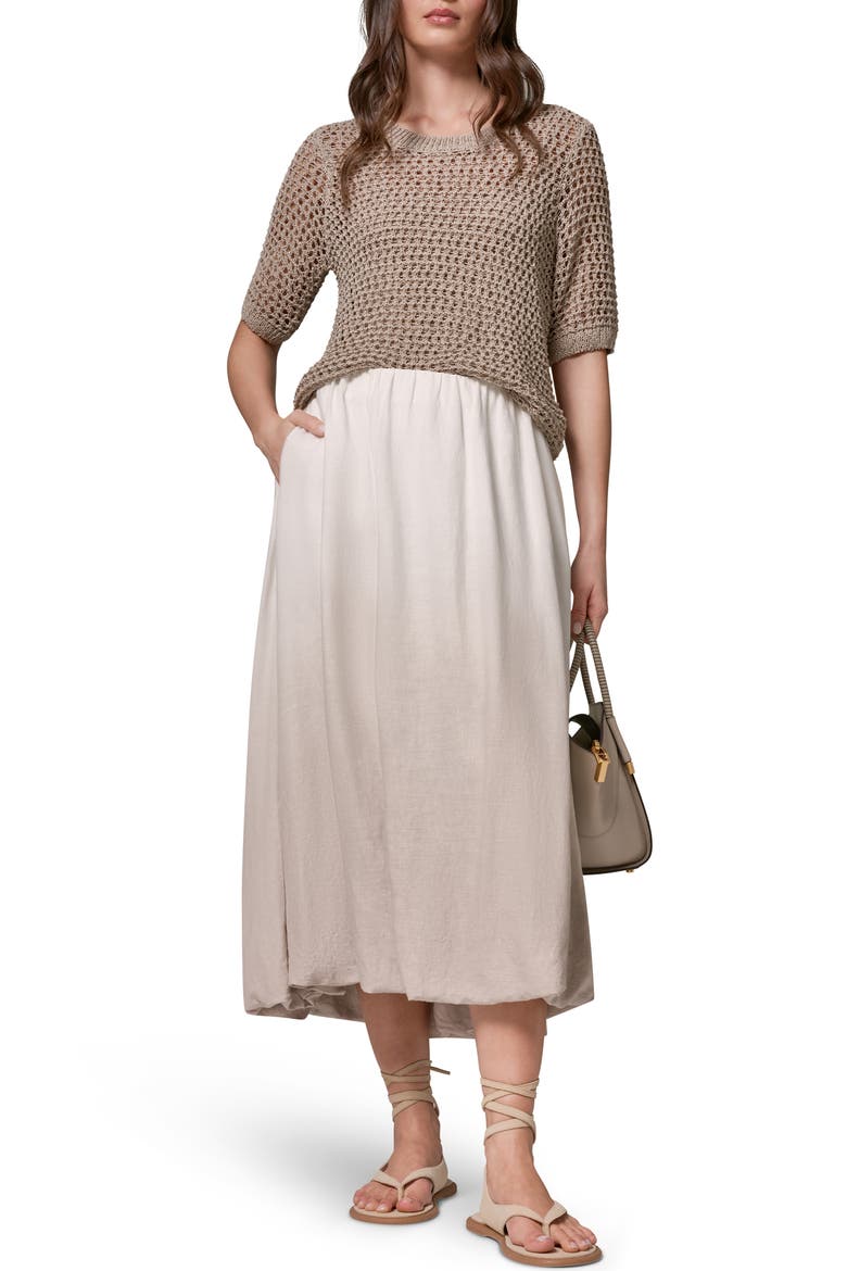Dip Dye Bubble Hem Linen Blend Midi Skirt, Alternate, color, SANDSTONE