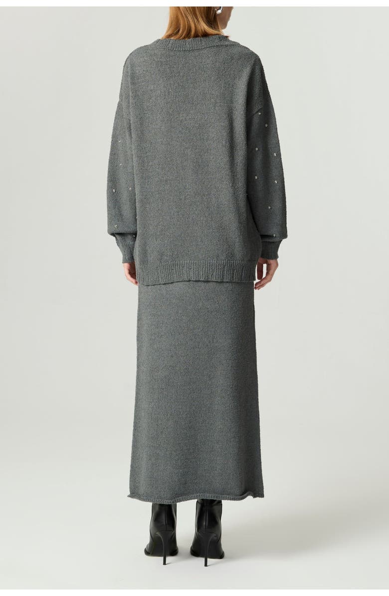 Nocturne Embellished V-Neck Knit Sweater, Alternate, color, Anthracite