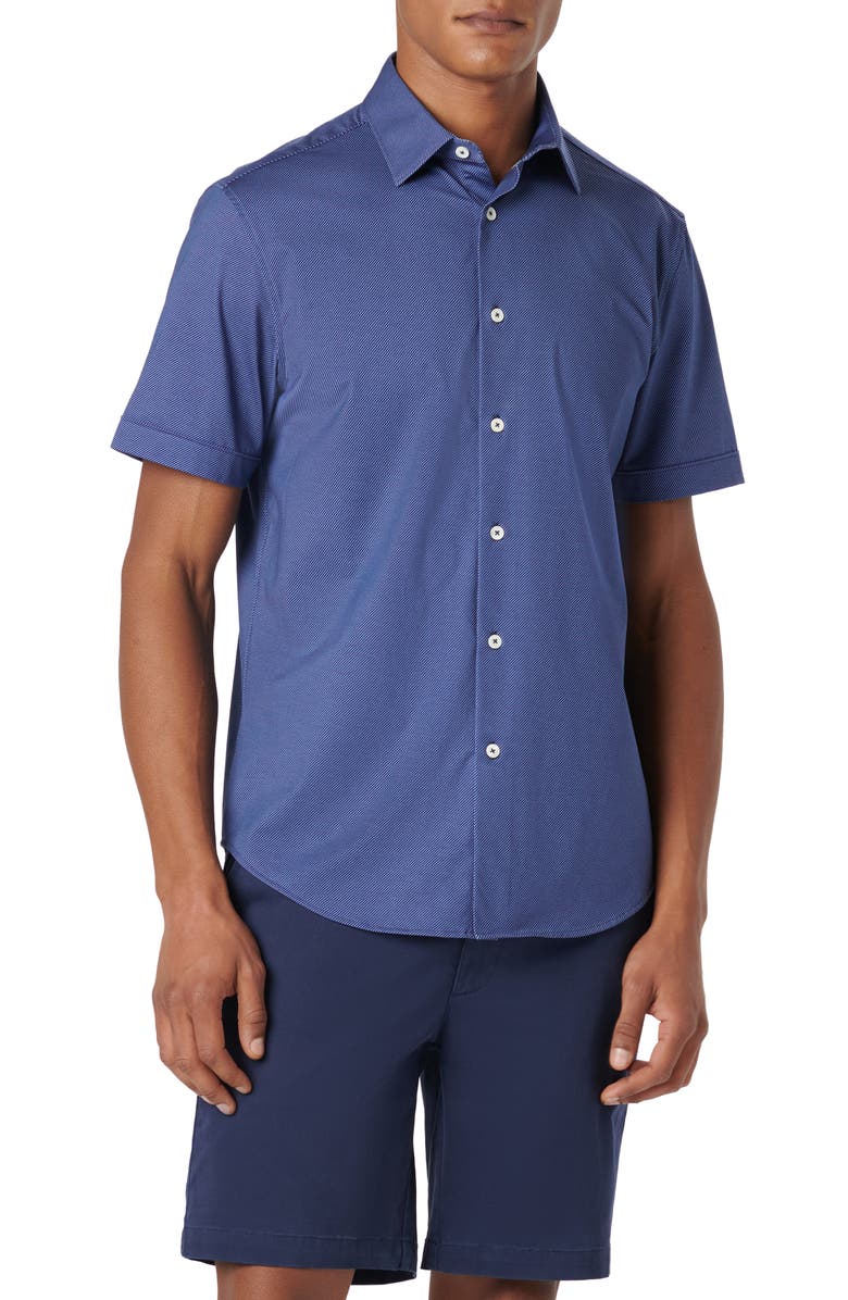 Bugatchi Miles OoohCotton<sup>®</sup> Stripe Short Sleeve Button-Up Shirt, Main, color,