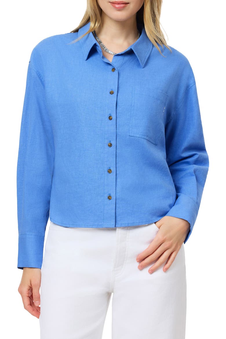 Linen Blend Crop Button-Up Shirt, Main, color, REGATTA