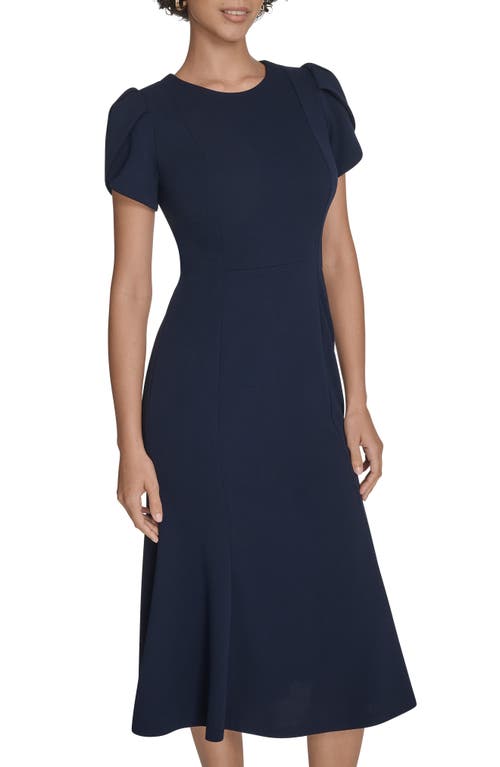 Calvin Klein Tulip Sleeve Crepe A-line Midi Dress In Purple