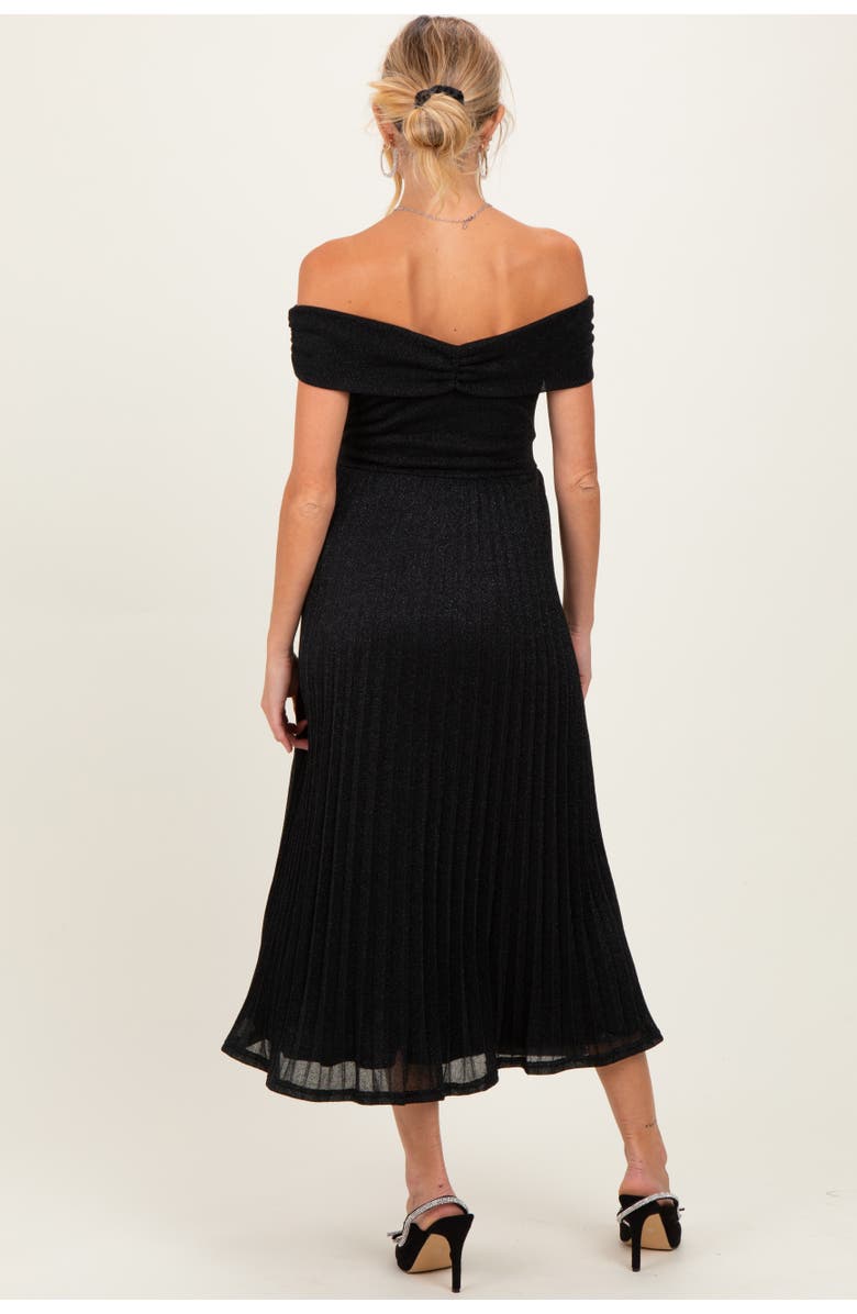 PinkBlush Shimmer Off Shoulder Pleated Midi Dress, Alternate, color, Black