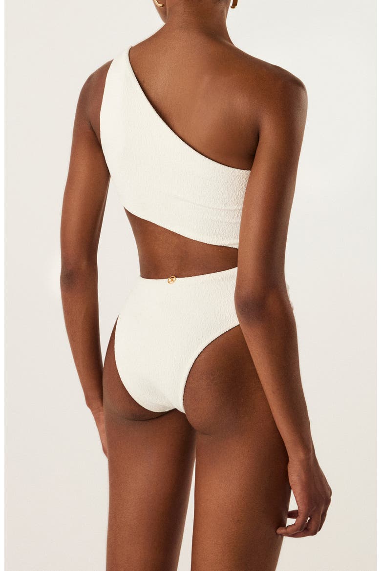 Jo Marl Cutout One-Shoulder One-Piece Swimsuit, Alternate, color, WHITE