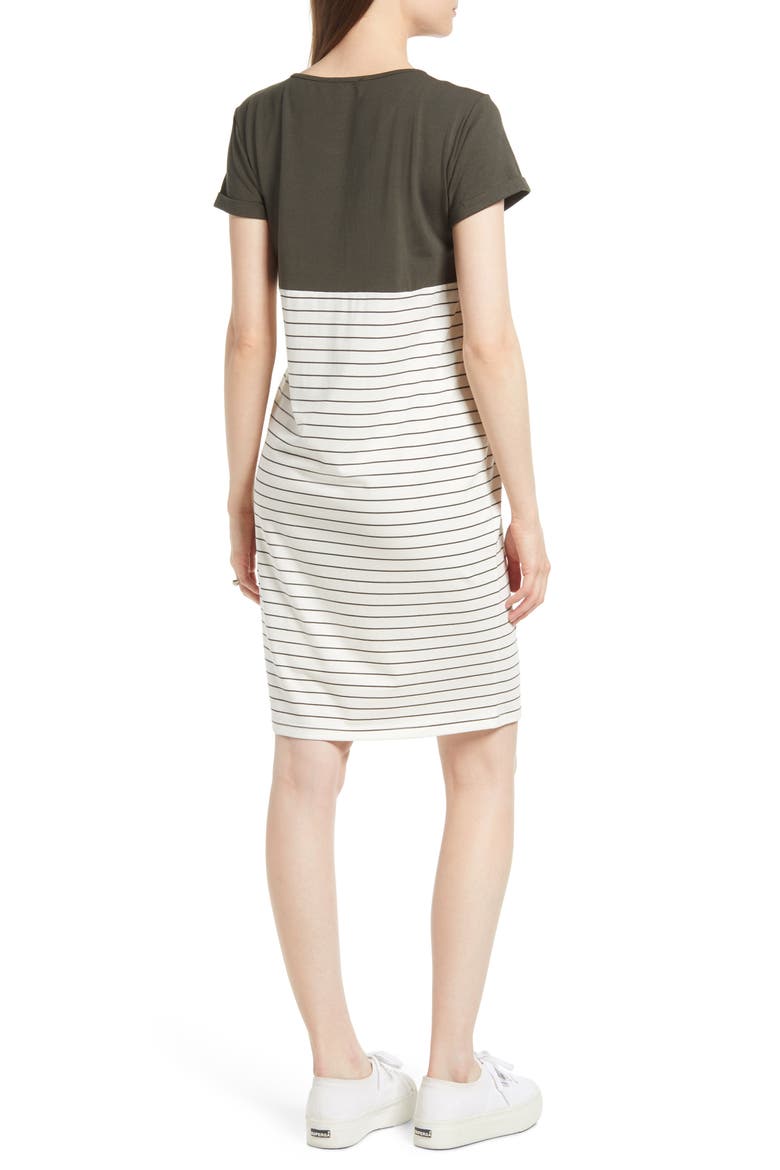 Stripe Maternity/Nursing Nightgown, Alternate, color, KHAKI