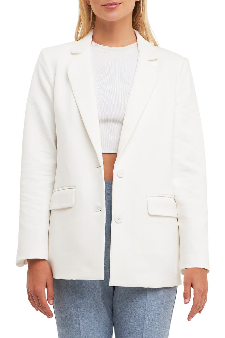 Curved Lapel Stretch Cotton Blazer, Main, color, WHITE