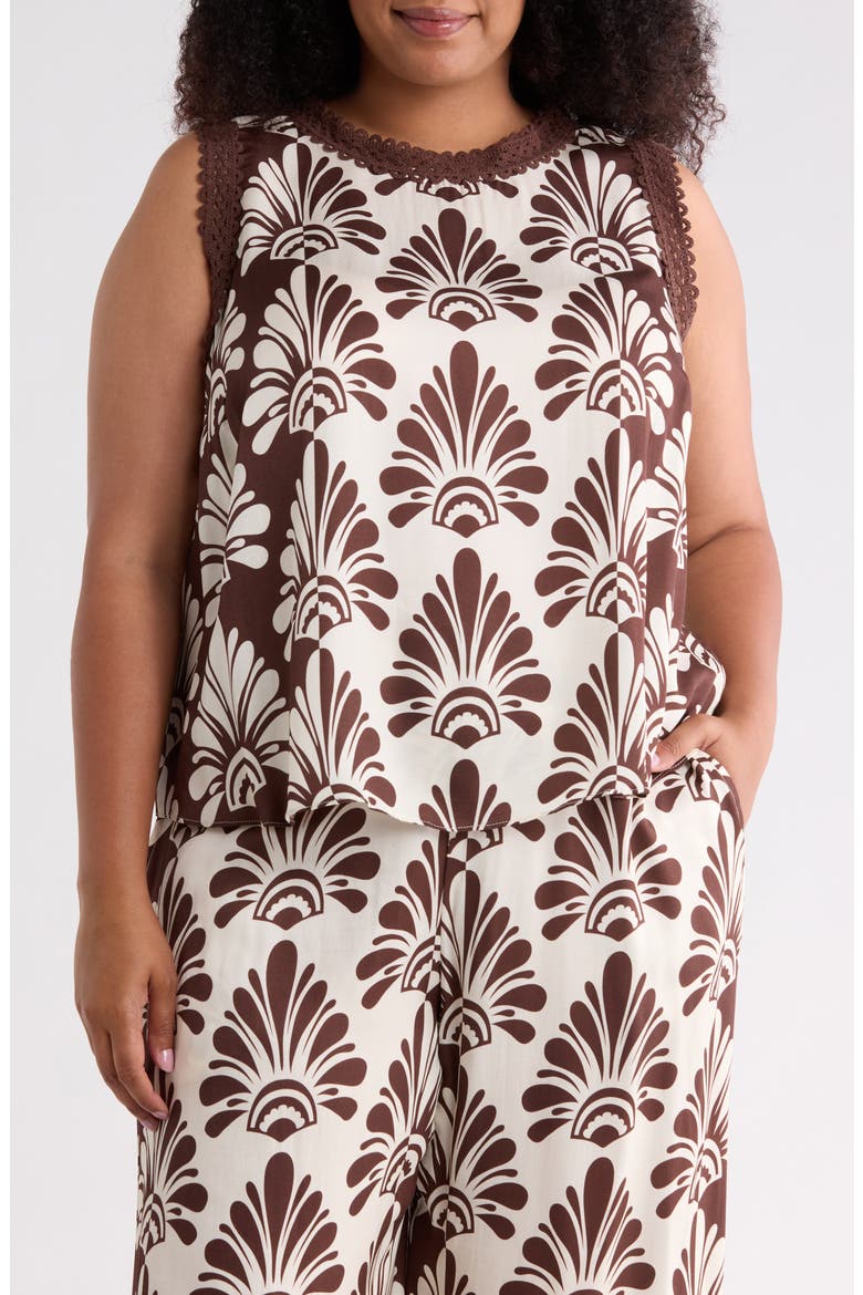 Eyelet Trim Shell, Main, color, IVORY/ BROWN FAN PRINT