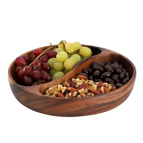 10 Inch Acacia Wood Divided Serving Bowl