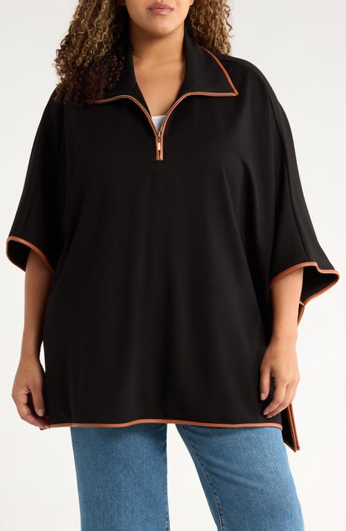 Jones New York Plus Size Faux-leather-trim Quarter-zip Poncho In Gold