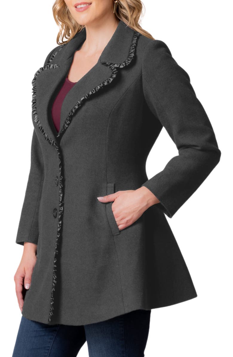 Kiyonna Juliette Satin Trim Princess Seam Coat, Alternate, color, Graphite Grey