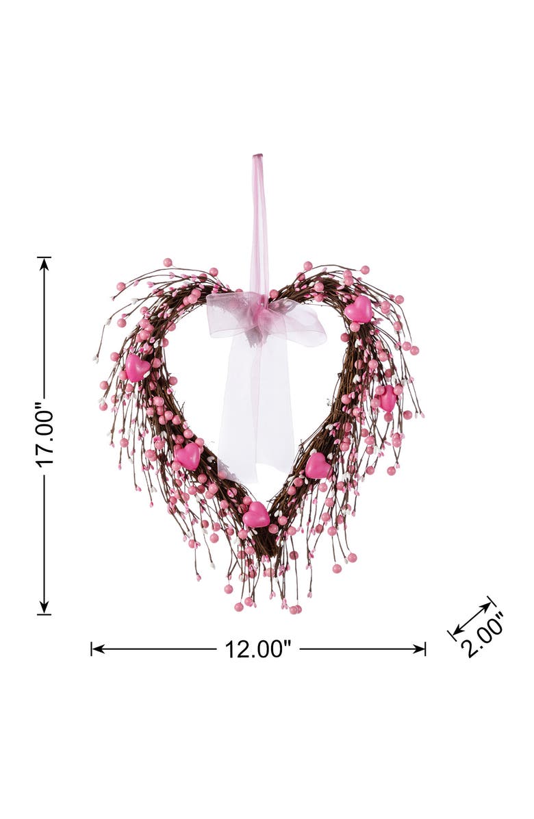 Glitzhome 17"H Valentine
s Pink Berry Heart Wreath, Alternate, color, Red