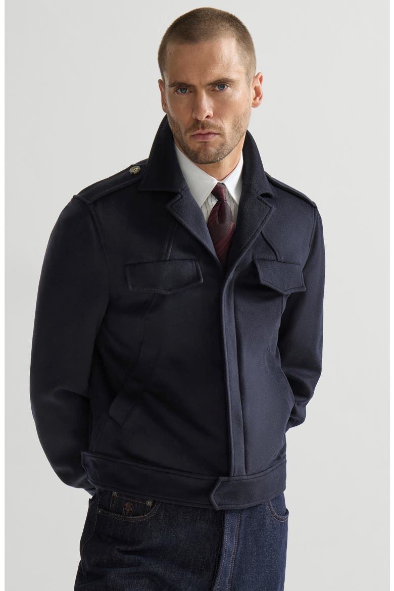 Lightweight virgin wool cloth outerwear jacket with chest pockets, Alternate, color, Navy Blue