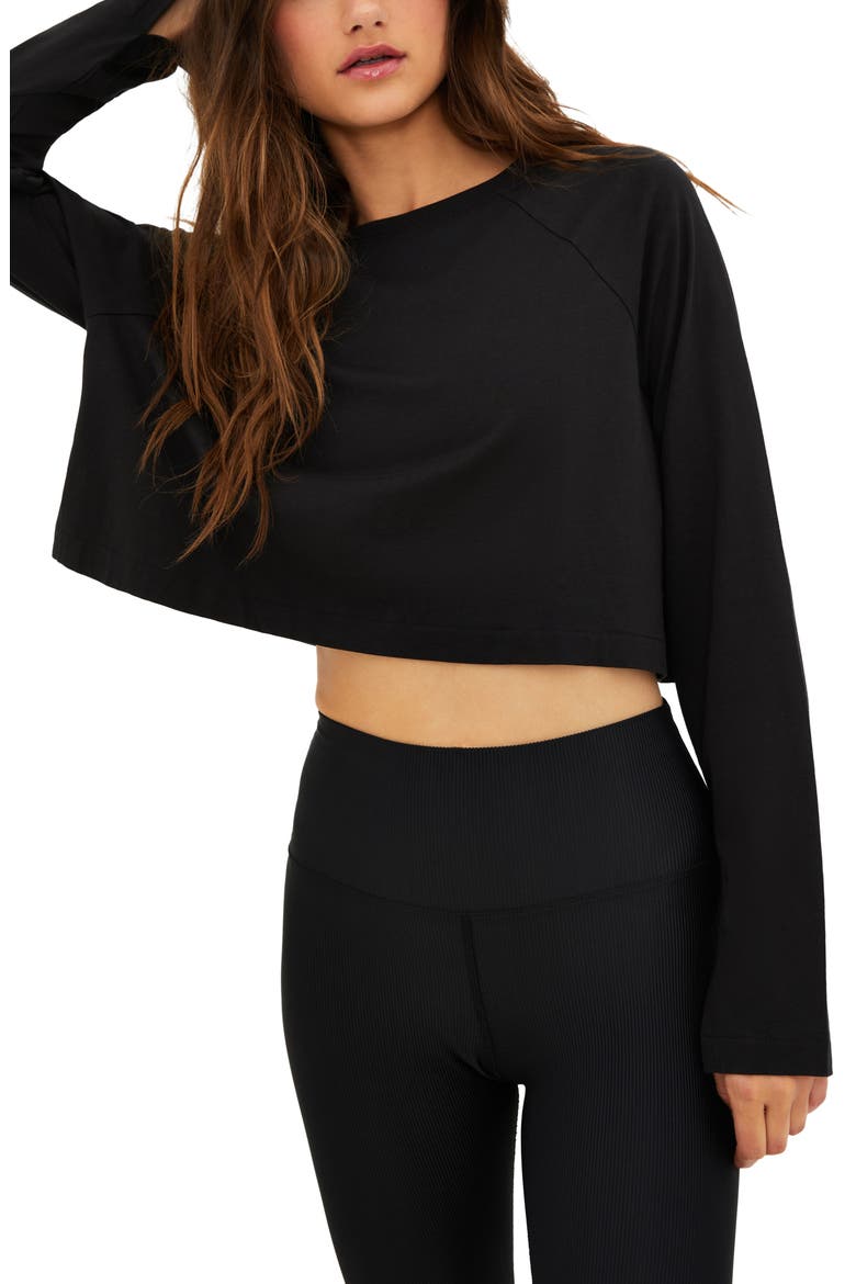 June Long Sleeve Crop Top, Main, color, BLACK