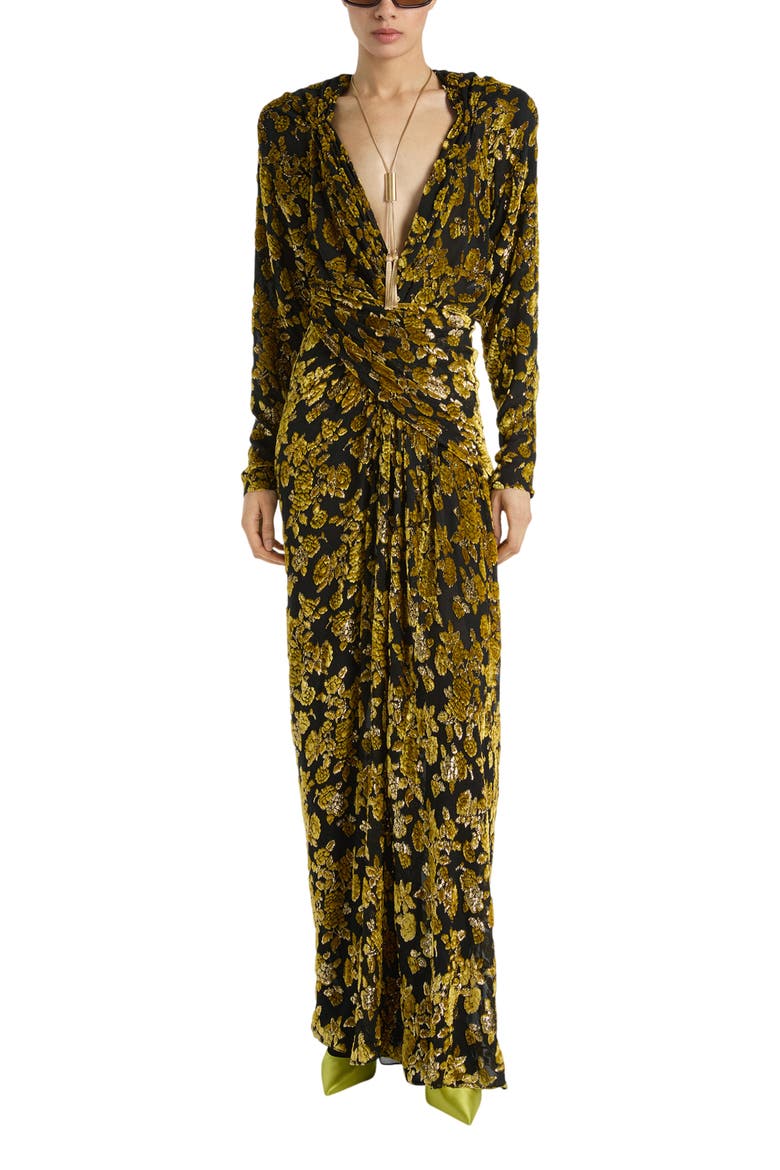 Long Velvet Jacquard Dress, Main, color, multicolor