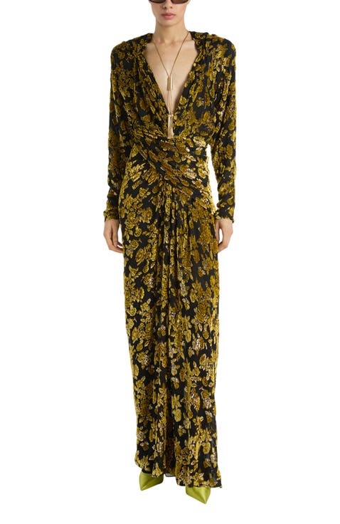 Long Velvet Jacquard Dress