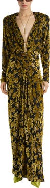 Balmain Long Velvet Jacquard Dress