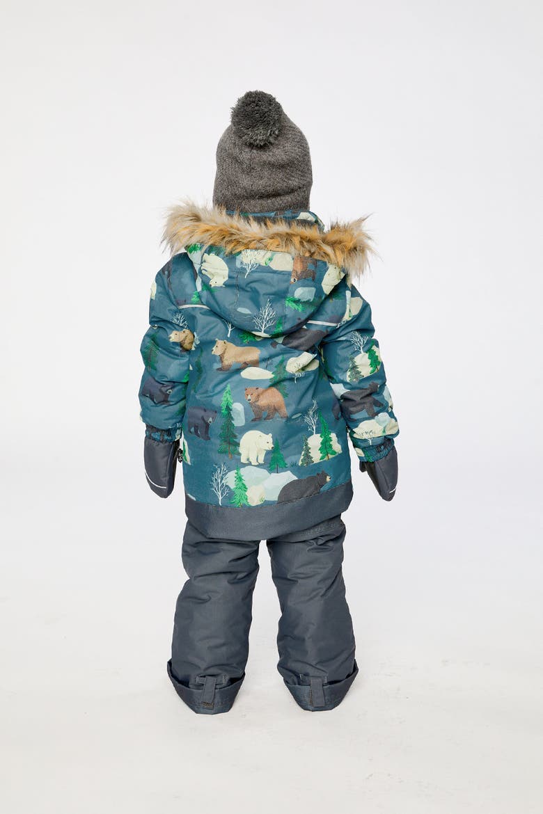 Discover Bear Jacket Snow Pants Two Piece Snowsuit, Alternate, color, Blue Bear Print
