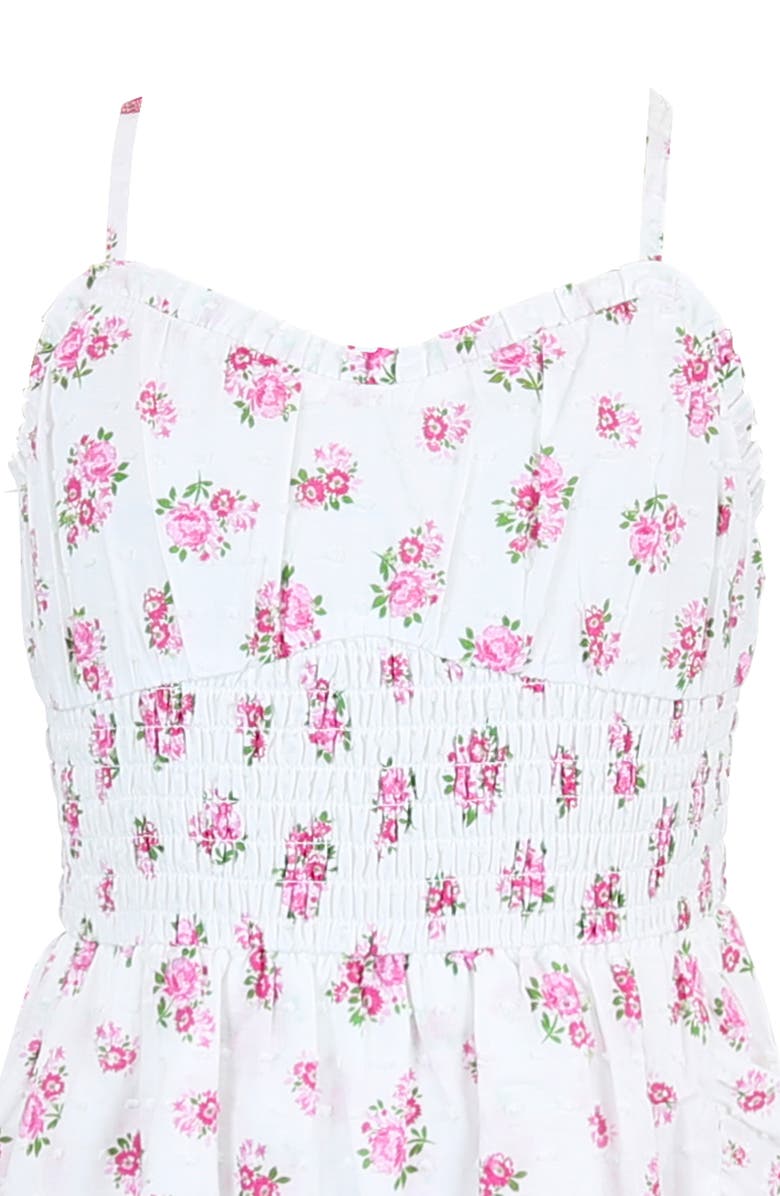 Zunie Kids' Floral Clip Dot Cotton Fit & Flare Dress, Alternate, color, Ivory/ Pink