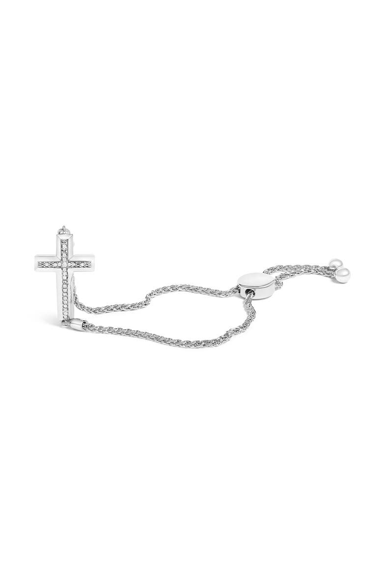 .925 Sterling Silver Diamond Accent Cross Bolo Bracelet, Main, color, White