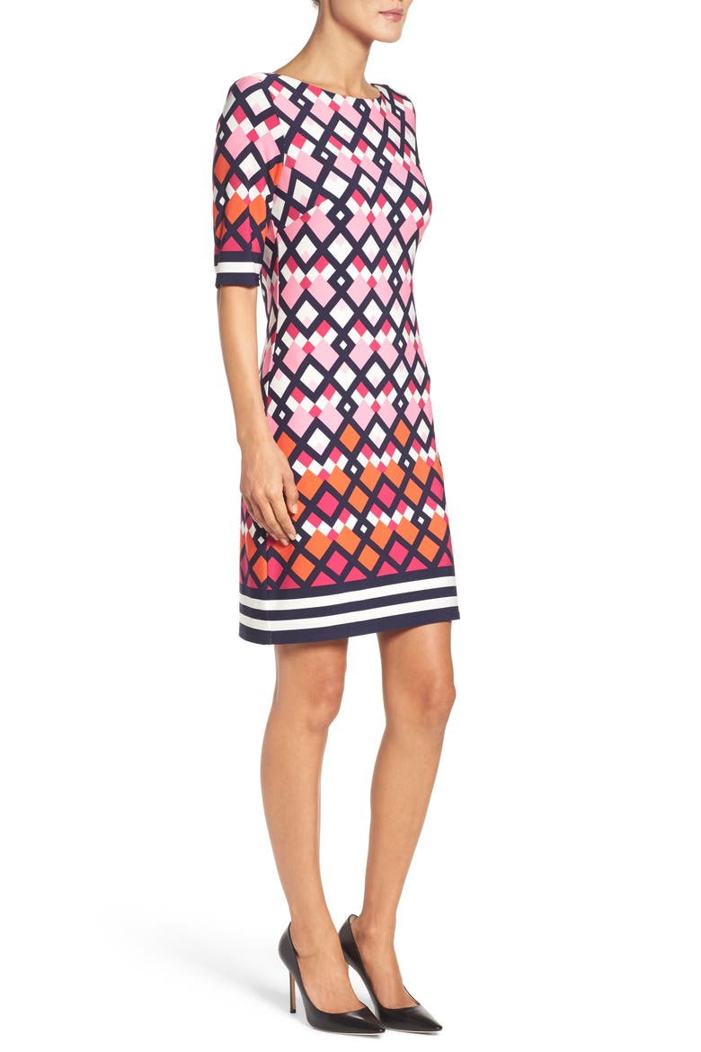 Border Print Shift Dress, Alternate, color, PINK