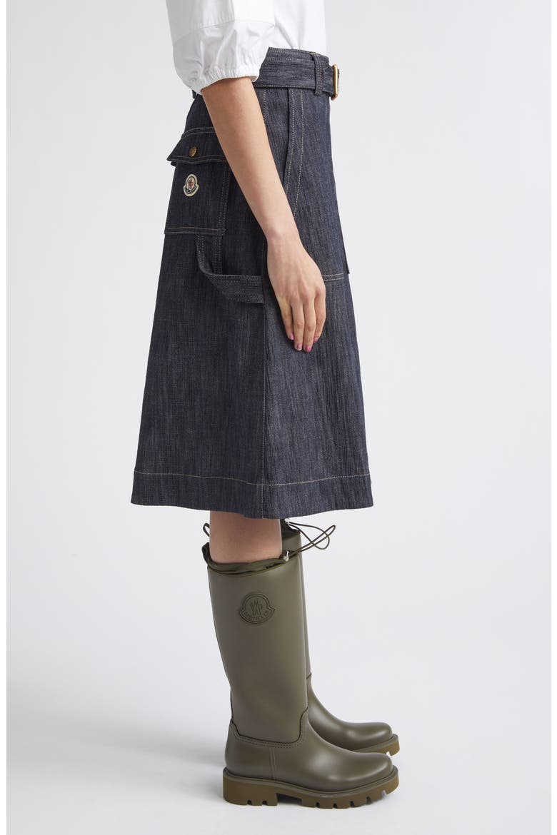 Belted Denim Midi Skirt, Alternate, color, BLUE