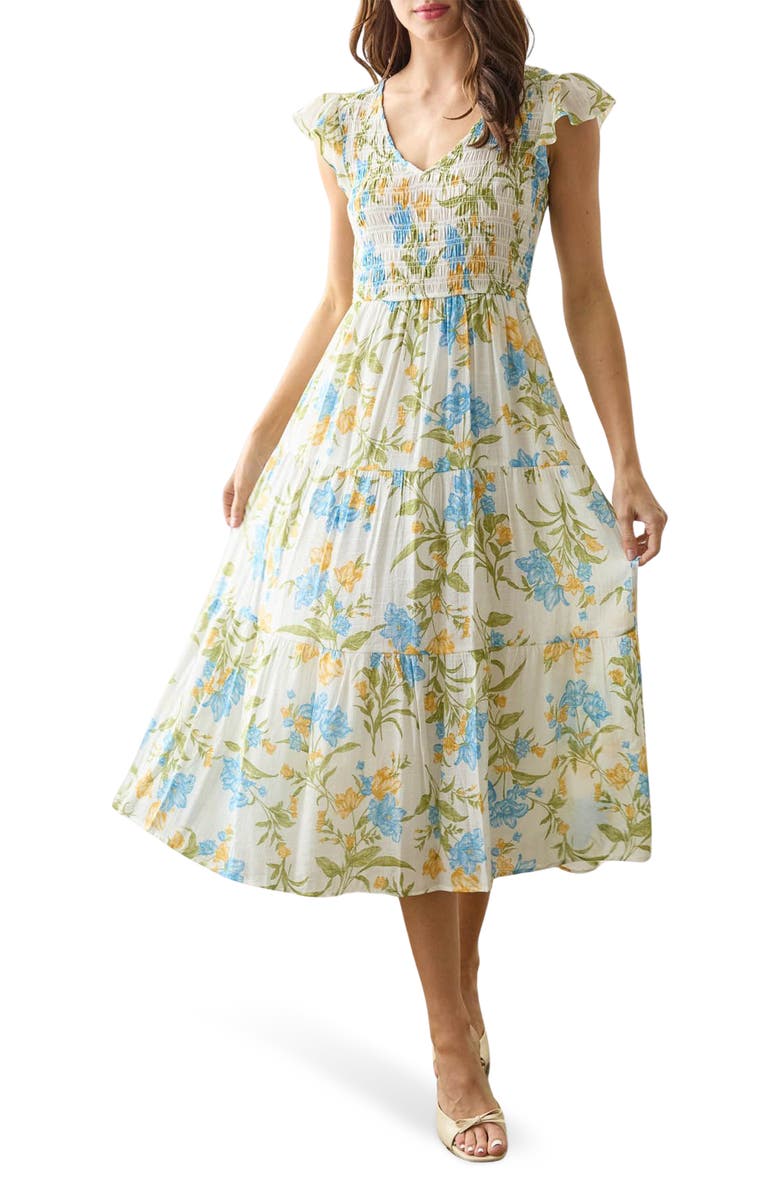 Vestido Corte Midi Floreado Print Blu Pepper