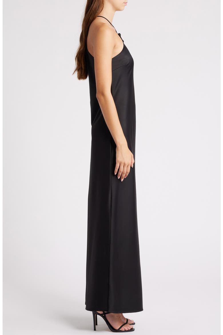 Araceli Halter Strap Satin Slipdress, Alternate, color, BLACK
