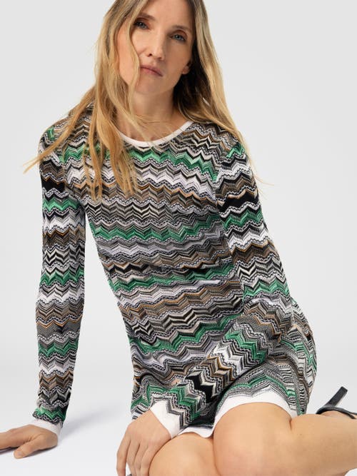 Missoni Mini Dress In English Rib Knit With Flame Pattern In Multi