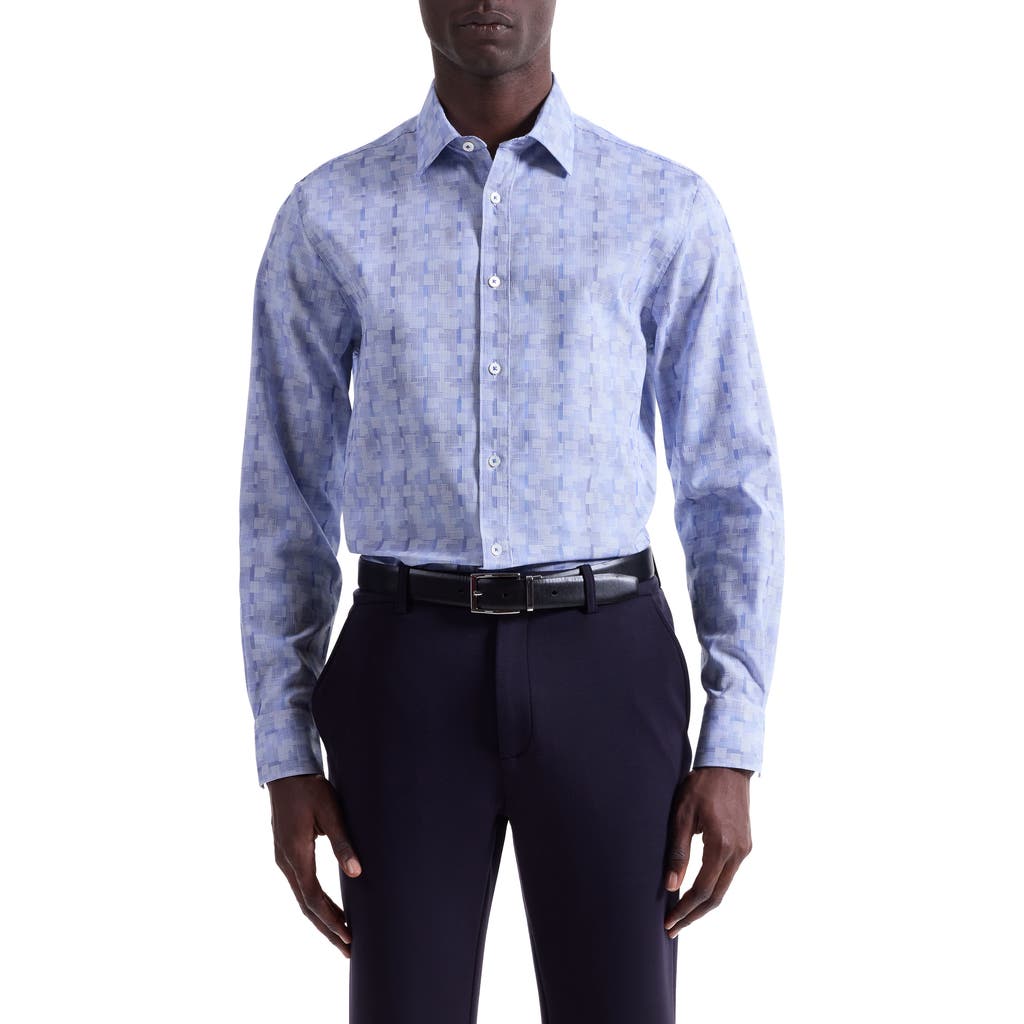 Bugatchi Julian Shaped Fit Geo Pattern Stretch Cotton Dobby Button-up Shirt In Blue