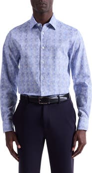 Bugatchi Julian Shaped Fit Geo Pattern Stretch Cotton Dobby Button-Up Shirt