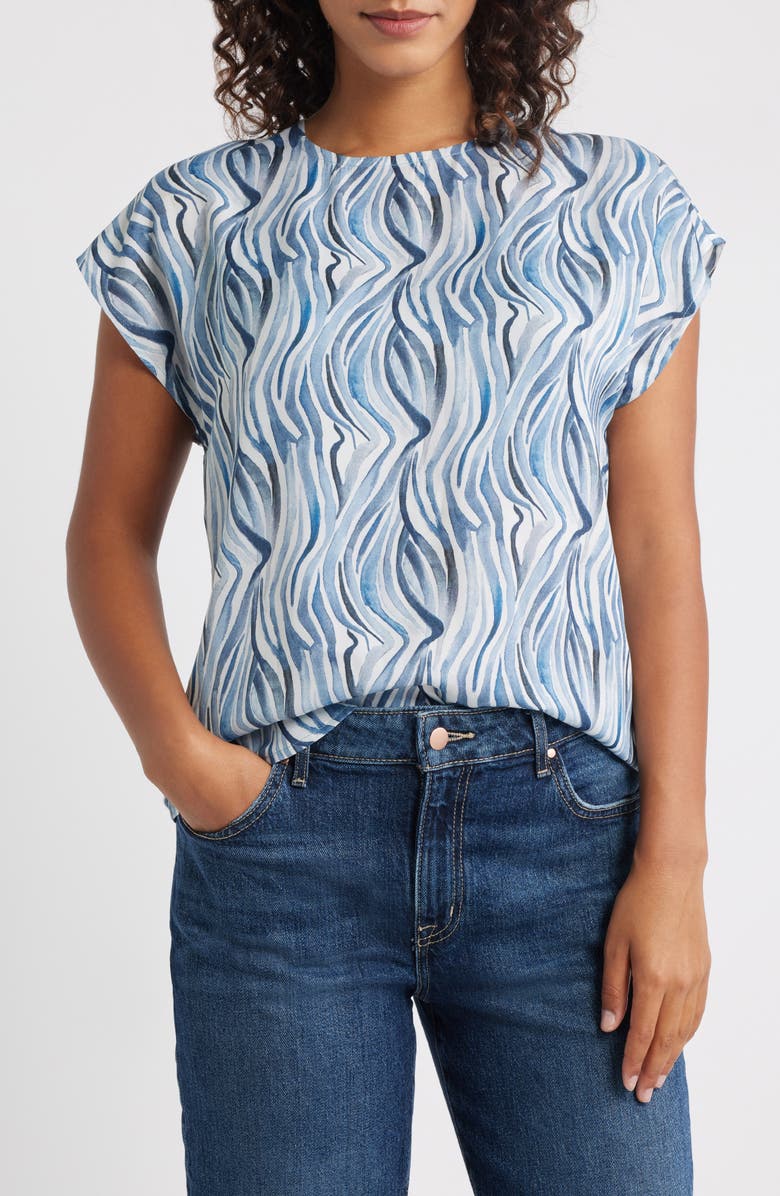 APNY Print Cap Sleeve Shell, Main, color, Blue Multi