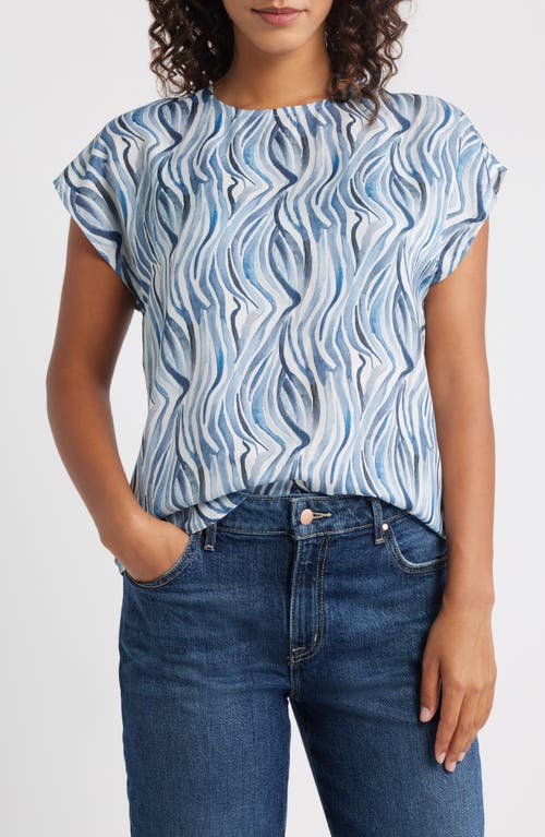Apny Abstract Print Cap Sleeve Shell In Blue