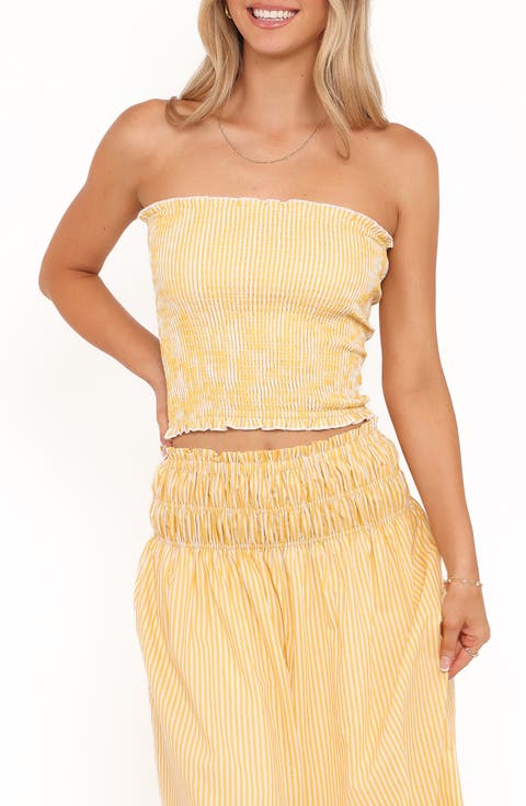 Salome Stripe Smocked Cotton Tube Top