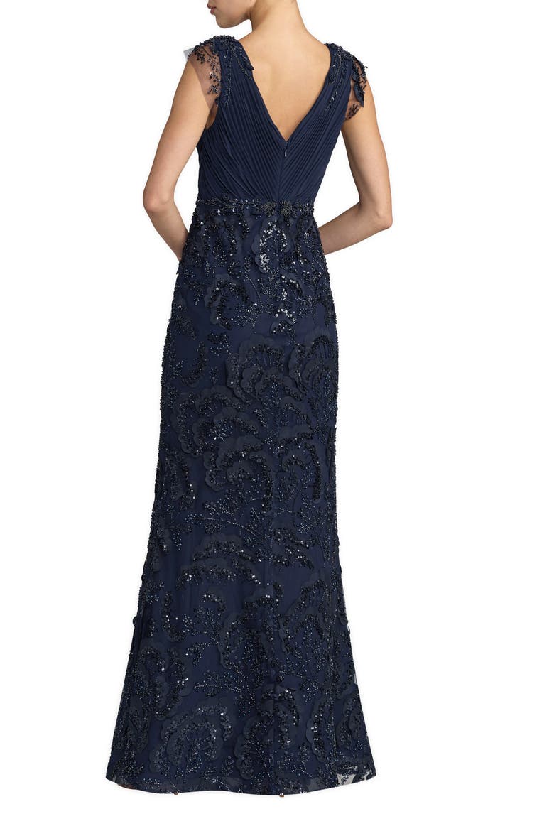 Women's Floral Beaded Chiffon V-Neck Evening Gown, Alternate, color, Midnight