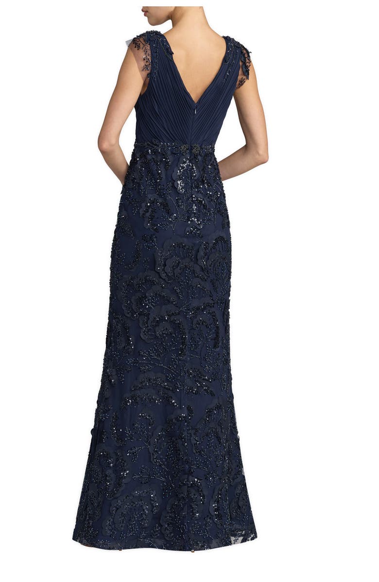 Mac Duggal Women's Floral Beaded Chiffon V-Neck Evening Gown, Alternate, color, Midnight
