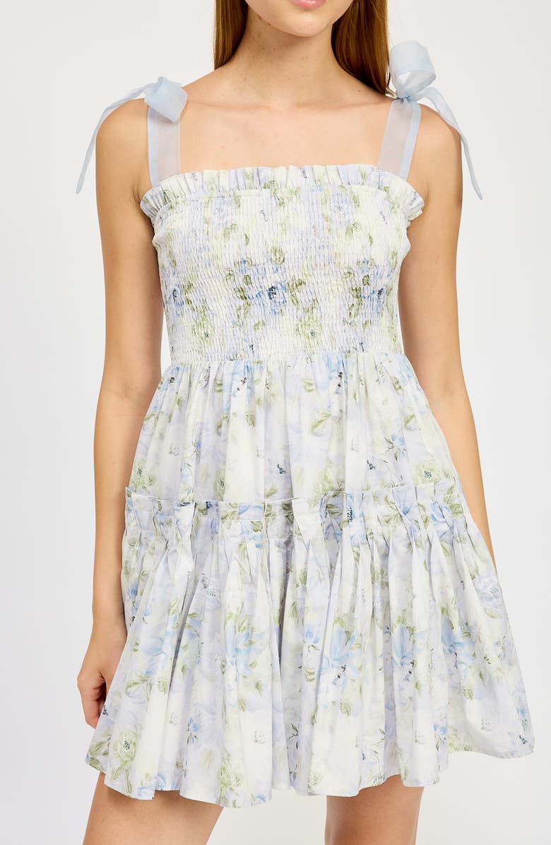 En Saison Scarlet Floral Tie Strap Cotton Minidress, Alternate, color, 