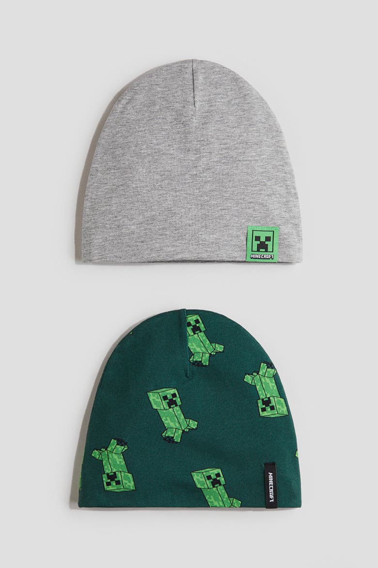 2-pack Printed Jersey Beanies, Main, color, Gray melange/Minecraft