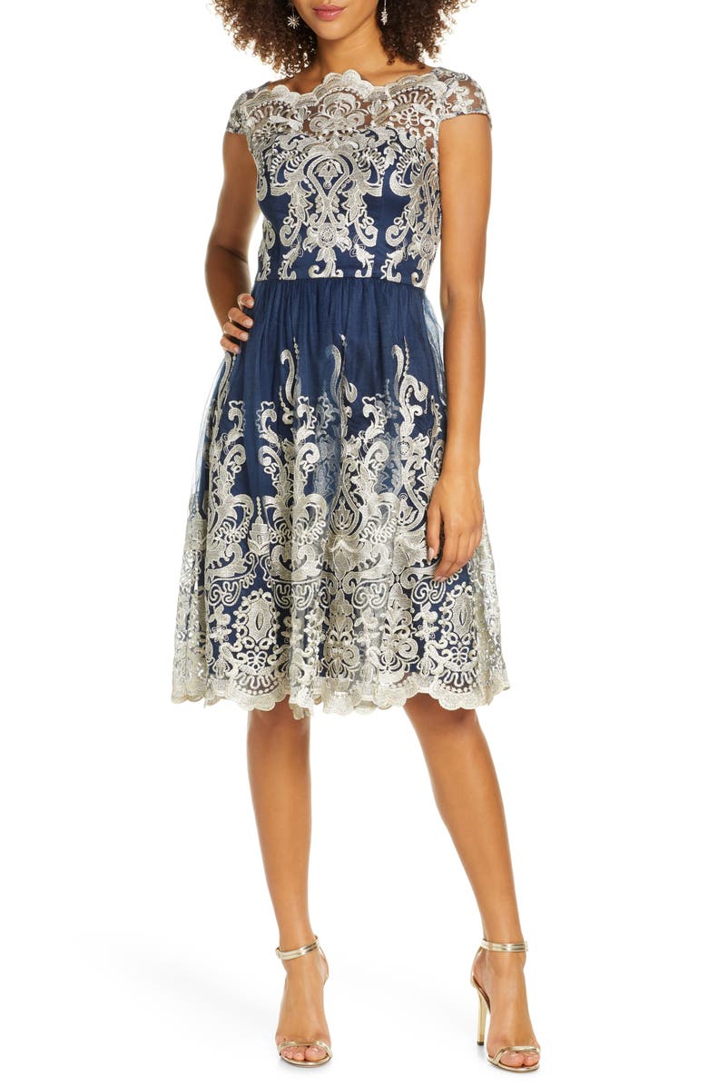 Chi Chi London Yazzy Embroidered Mesh A-Line Dress, Main, color,