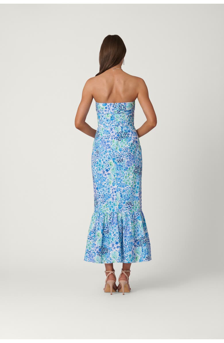 Shoshanna Midnight Wildflower Cotton Faille Wright Dress, Alternate, color, Optic/Tonal Blue