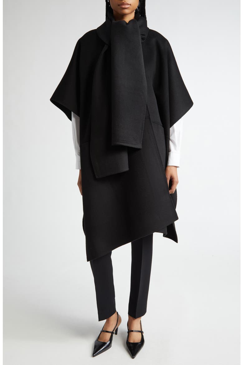 Double Face Wool Scarf Coat, Main, color, BLACK