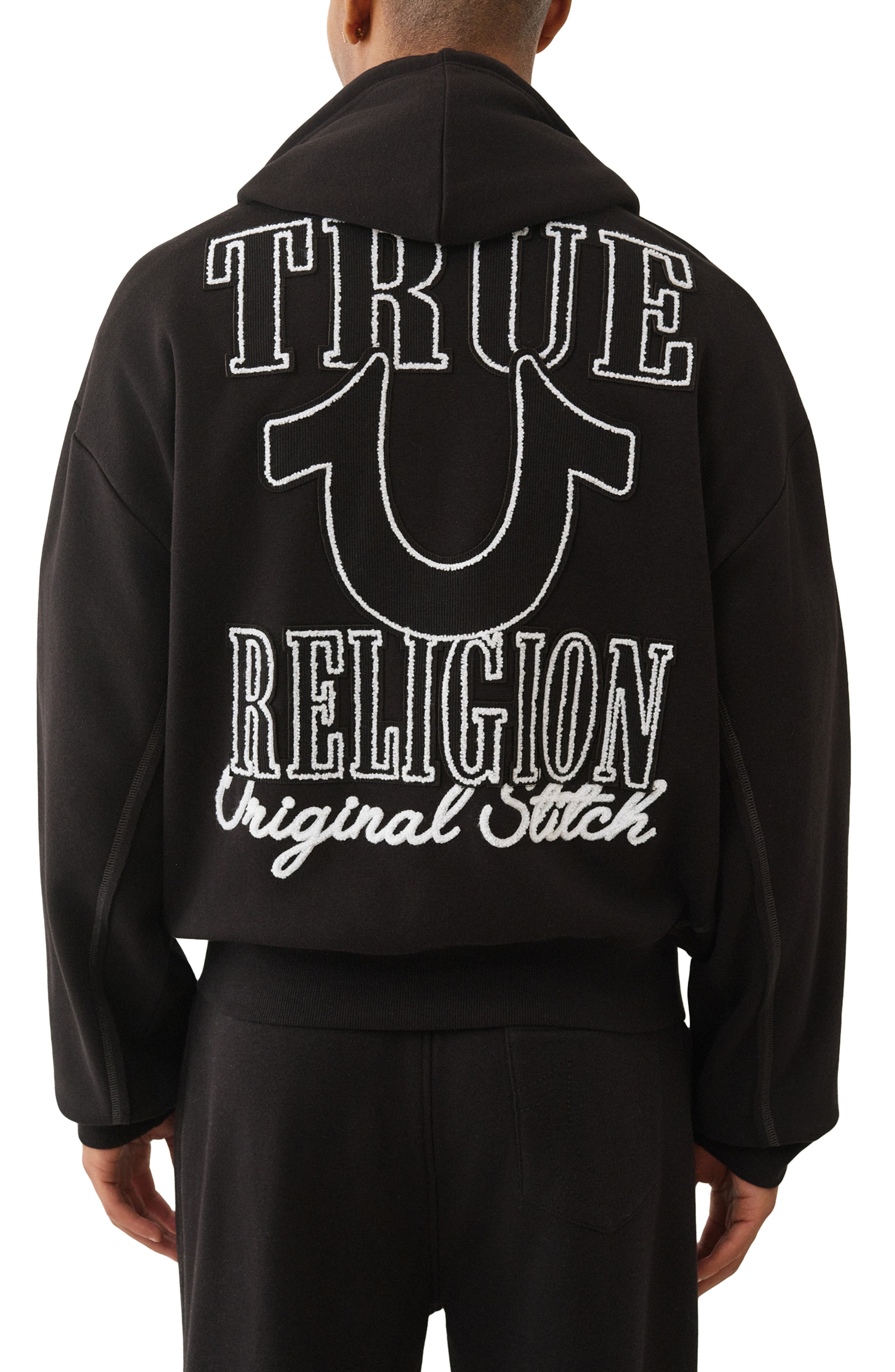 True Religion Rib Stitch Boxy Fit Zip Hoodie (Men) | Nordstrom