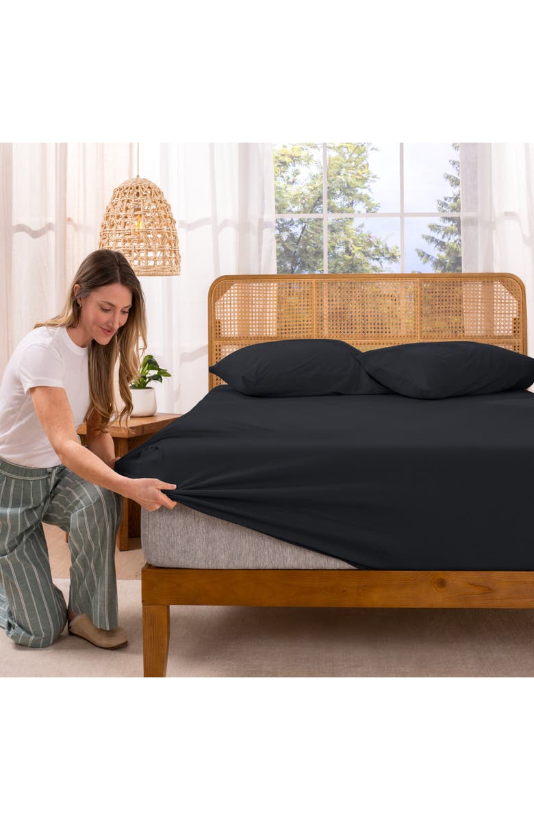 Bare Home Organic Cotton Jersey Fitted Sheet, Alternate, color, Black