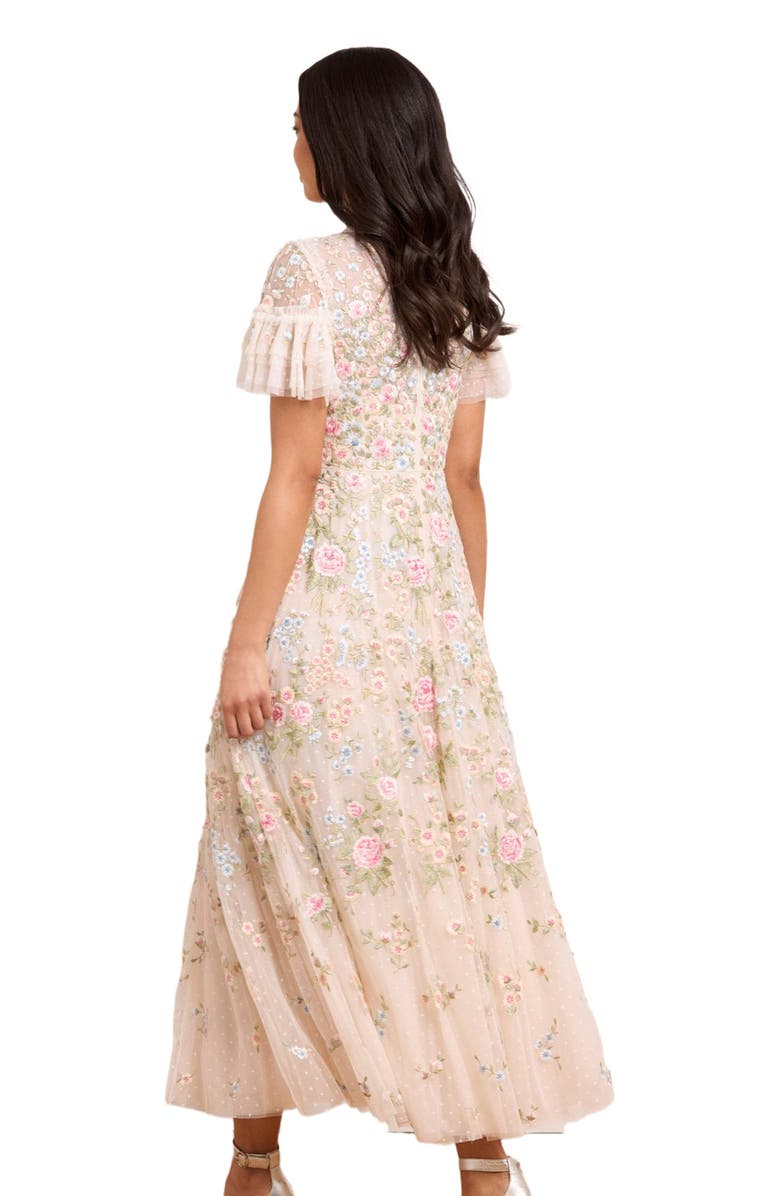 Needle & Thread Antoinettes Floral Round Neck Midi Gown, Alternate, color, Cream