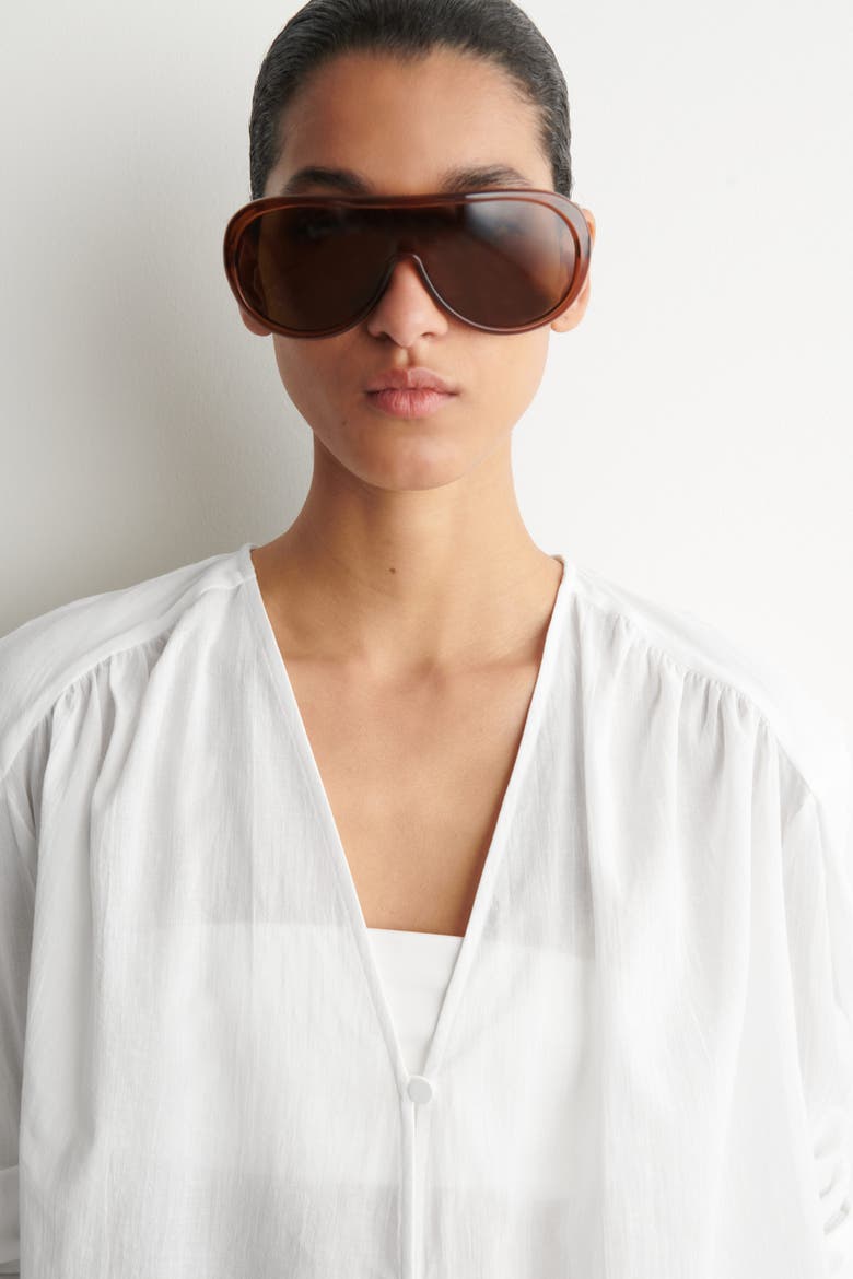 Gathered Lightweight Cotton V-Neck Shirt, Alternate, color, WHITE