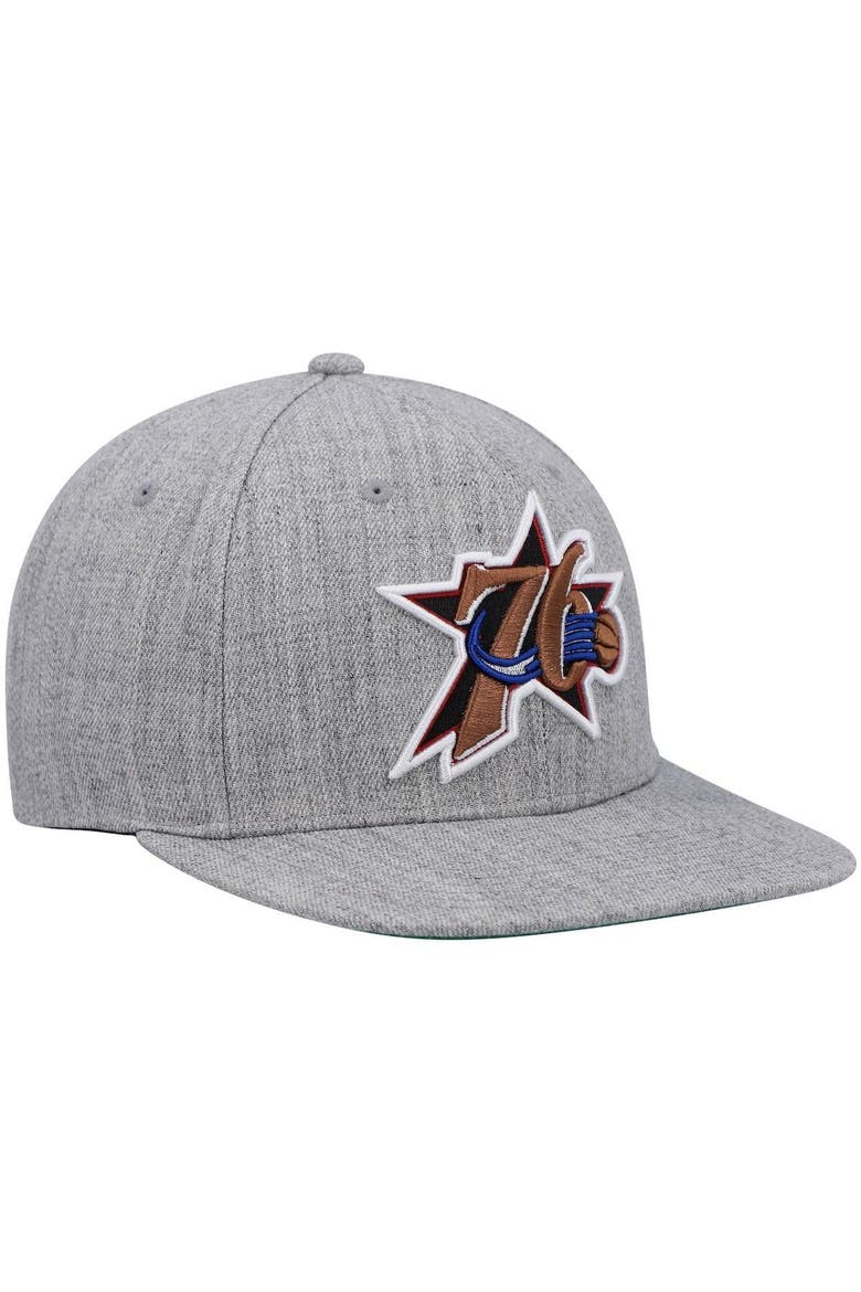 Men's Mitchell & Ness Heathered Gray Philadelphia 76ers Hardwood Classics Team 2.0 Snapback Hat, Alternate, color, Heather Gray