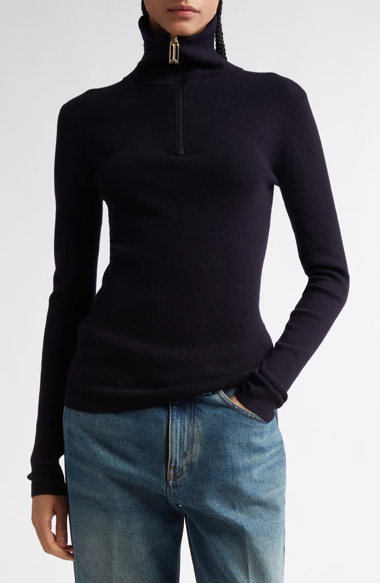 Victoria Beckham Merino Wool Blend Half Zip Sweater, Alternate, color, 