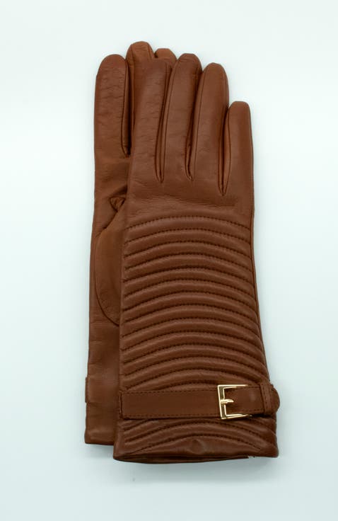 Leather quilted gloves with belt