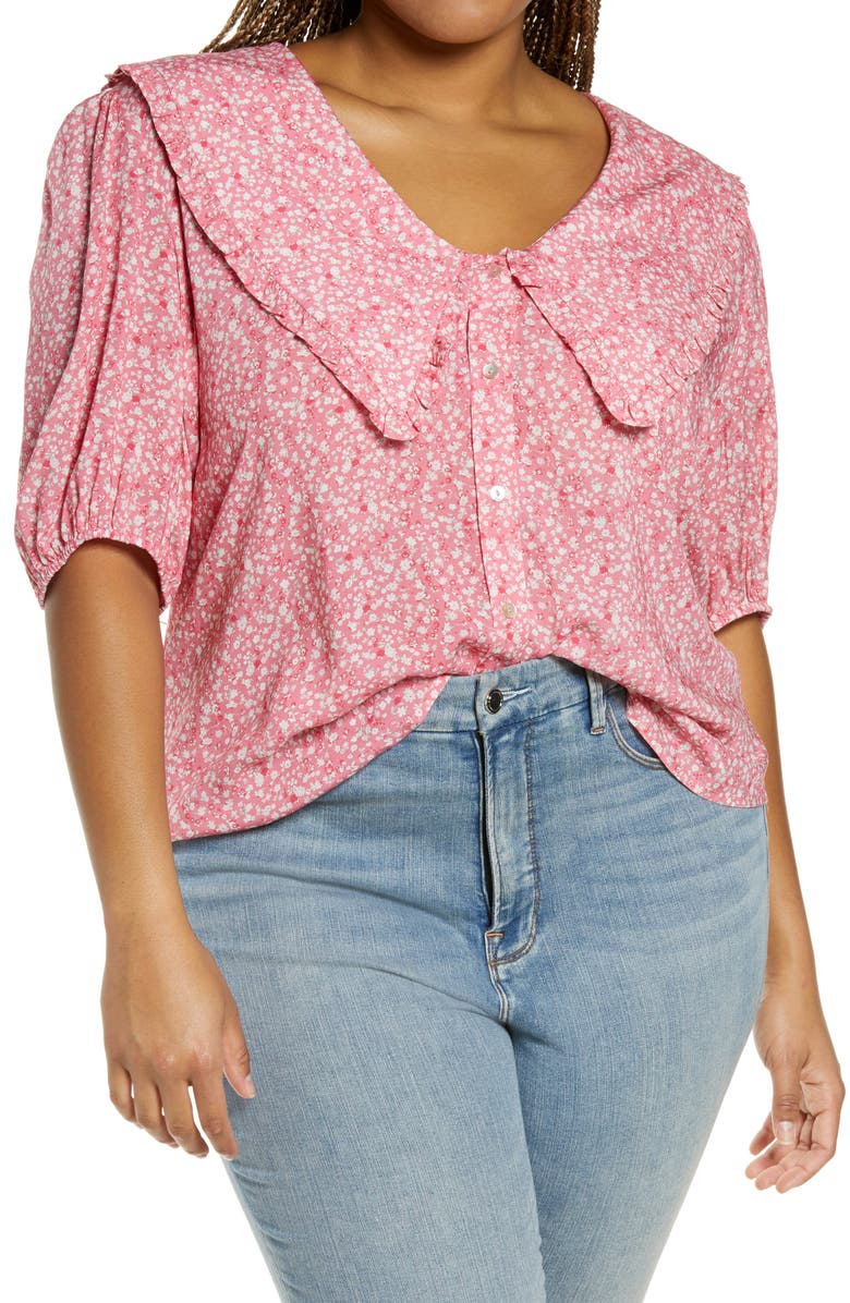 WAYF Amie Floral Oversize Collar Top, Main, color,